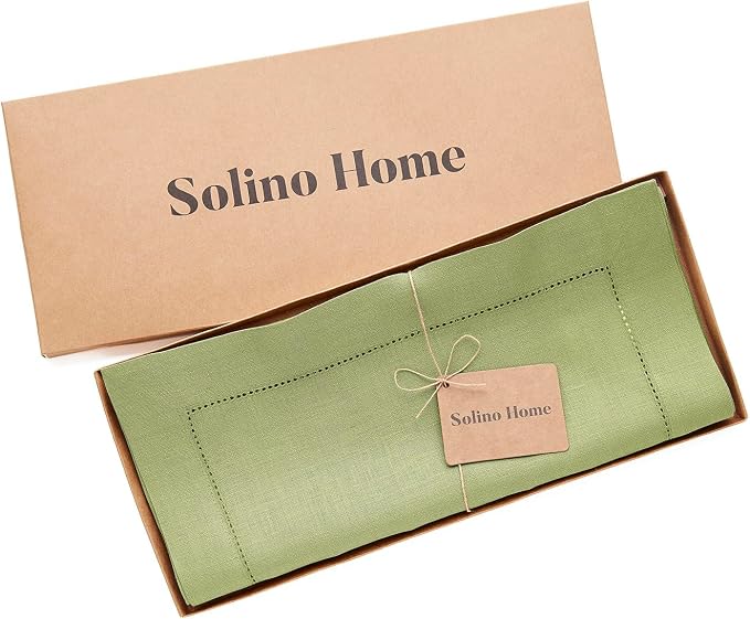 Solino Home 100% Pure Linen Table Runner Moss Green Hemstitch, 14 x 90 in | - Image 5