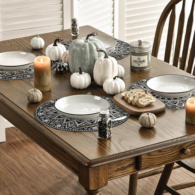 Artoid Mode Black Mandala Round Placemats Set of 4, 14 Inch Seasonal Spring - Image 5