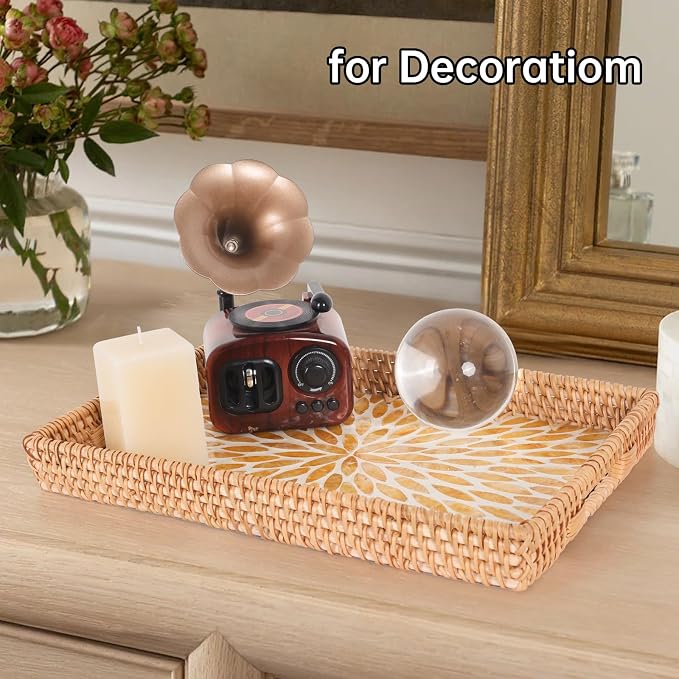 Rectangle Rattan Tray with Mother of Pearl Inlay, Rattan Serving Tray with - Image 6