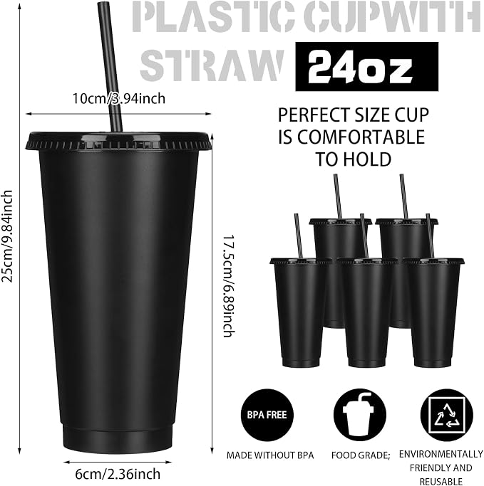 Bokon 15 Sets Tumbler with Straw and Lid Bulk 24 oz Reusable Plastic Cups to Go - Image 2
