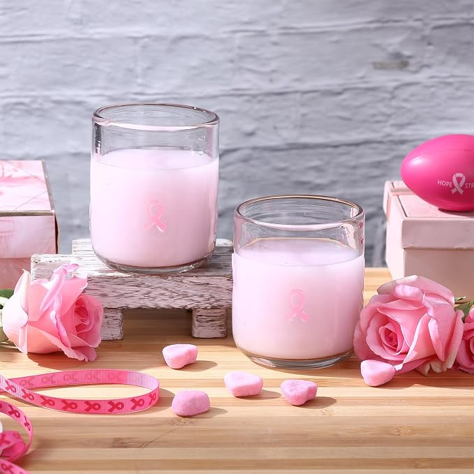 SiliFine 2 Pcs Pink Ribbon Icon Juice Glasses - 14oz Cancer Ribbon Stemless - Image 4