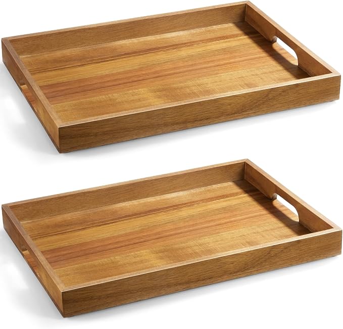 2 Pack Acacia Wood Serving Tray by Unknown