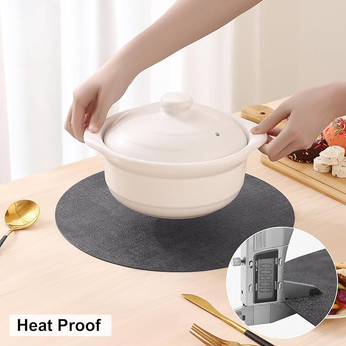 Round Faux Leather Placemat and Coaster 6 Packs, Washable Heat Resistant Dining - Image 3