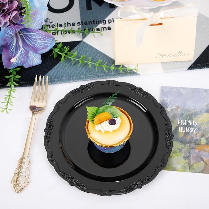 DaYammi 30PCS Black Plastic Plates, Heavy Duty Black Disposable Plates Premium - Image 5