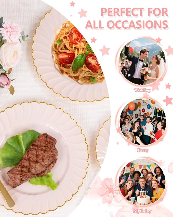YOUBET 175PCS Pink Scalloped Plastic Plates - Image 8