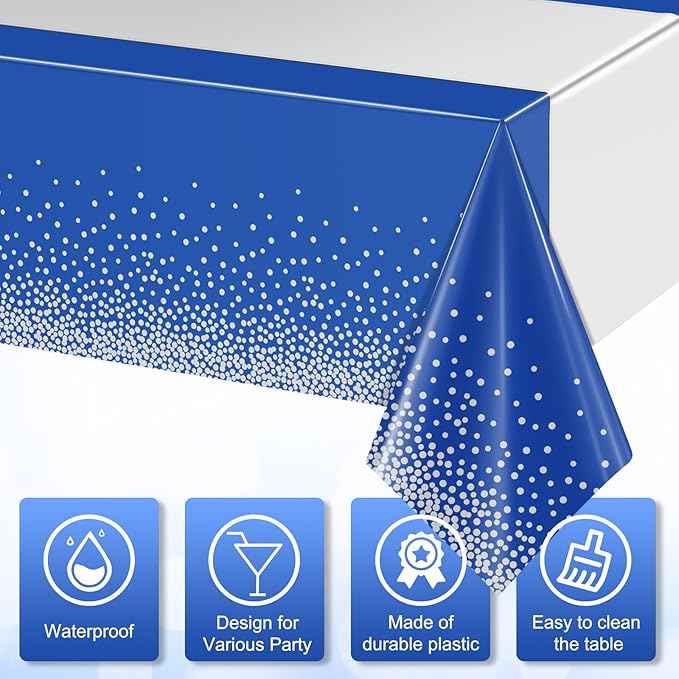 3Pcs Blue and Silver Tablecloth Party Decorations, Plastic Royal Blue Table - Image 3