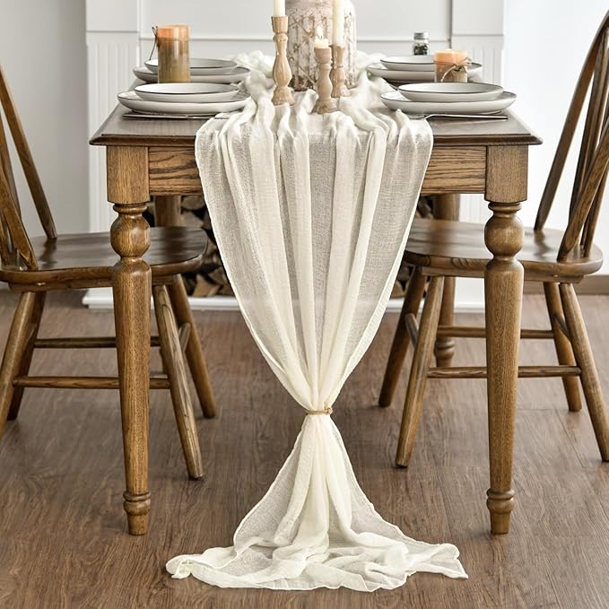 Artoid Mode Boho Beige Gauze 6 Pieces Wedding Table Runner, 120 Inch Birthday - Image 3