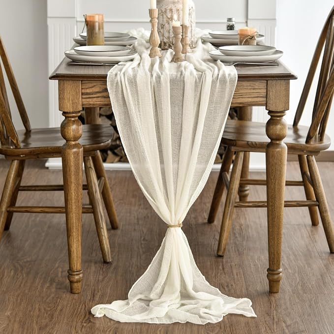 Artoid Mode Boho Beige Gauze 3 Pieces Wedding Table Runner, 120 Inch Birthday - Image 4