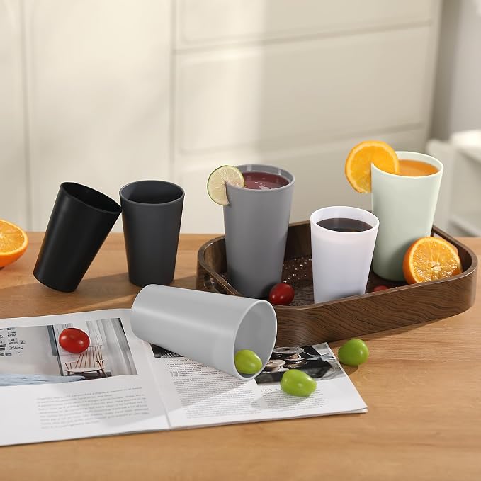 24 Pcs Unbreakable Plastic Cups Set, 20 oz Reusable Plastic Cups, Stackable - Image 6