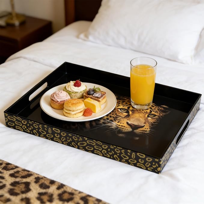 Serving Tray with Handles, 15.7 * 11.8 inches, Plastic Ottoman Tray with - Image 5