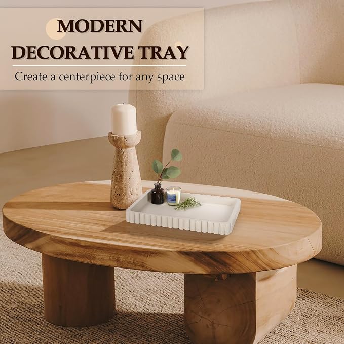 Rectangular Tray for Coffee Table Decor, Cream Gray | Decorative Tray, Solid - Image 3