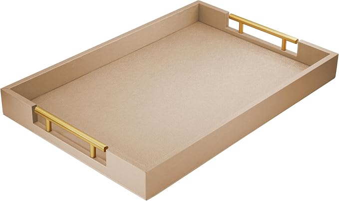 ATZYmolin 17"x12" Leather Serving Tray, Khaki | Rectangle Ottoman Decor Tray by ATZYmolin