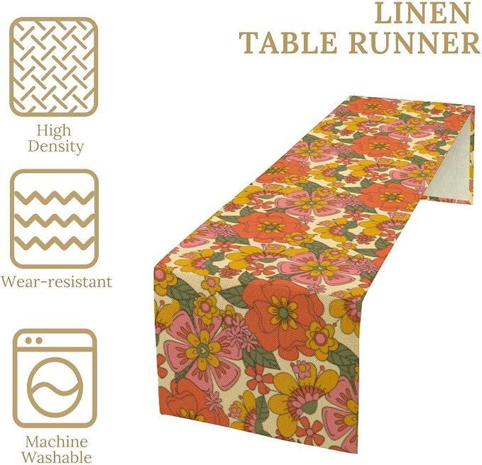 Retro 70s Floral Table Runner Hippie Daisy Flower Peace Love Birthday Party - Image 4