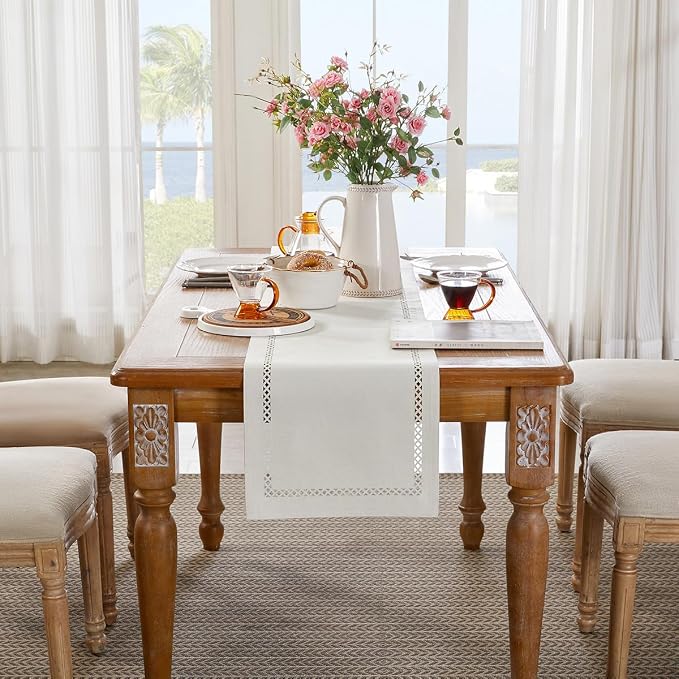 Rustic Burlap Table Runner, Off White Table Runners 48 inches Long | Double - Image 4
