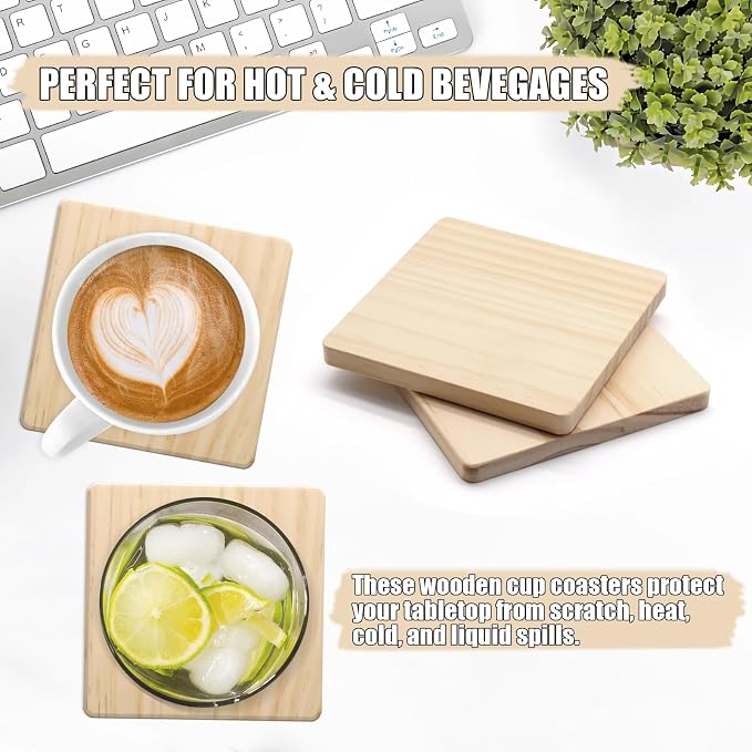 24 Pack 4 Inch Unfinished Square Wood Coasters - Image 7