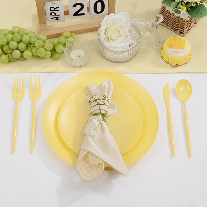 EI 150pcs Yellow Plastic Plates, Heavy Duty Bright Disposable Plate, Fancy - Image 7