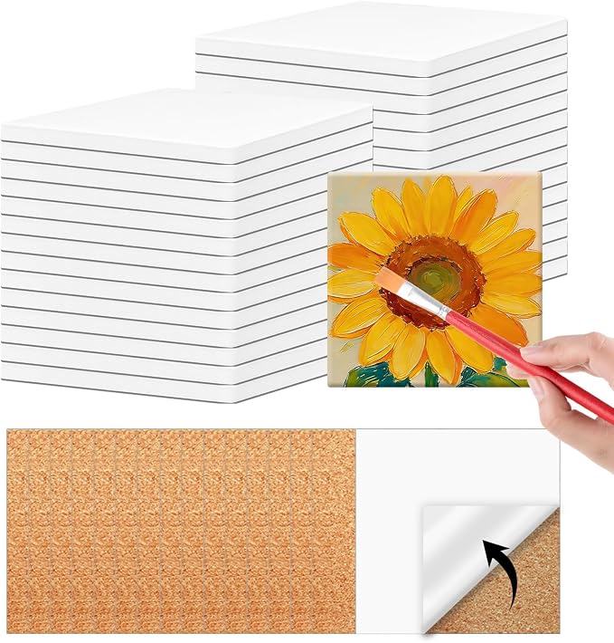 36 PCS Ceramic Tiles for Crafts and self-Adhesive Cork mat, unglazed Ceramic by Anpuimult