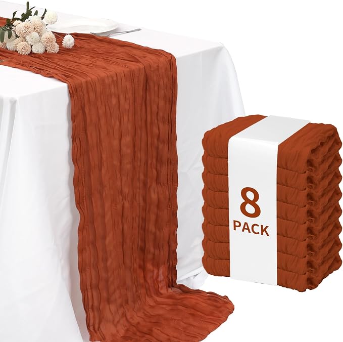 8 Pack Terracotta Cheesecloth Table Runner 120 Inch Boho Wedding Decor | by Fixwal