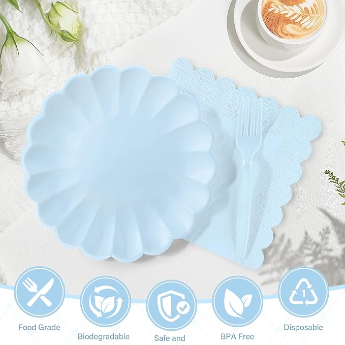 75 Pcs Blue Paper Plates and Napkins Disposable Tableware Set Include Light - Image 4