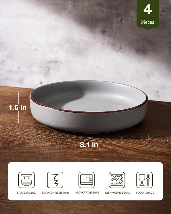 famiware Mercury Pasta Bowls Set of 4, 33 oz Large Salad Bowls, Dark Gray | - Image 2