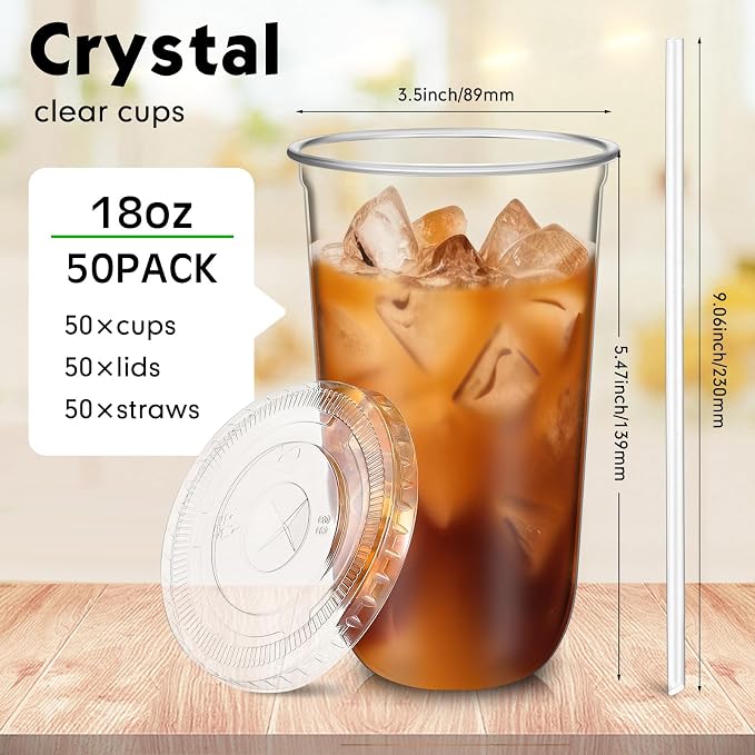 Ziliny 50 Sets 18 oz Clear Plastic Cups - Image 3
