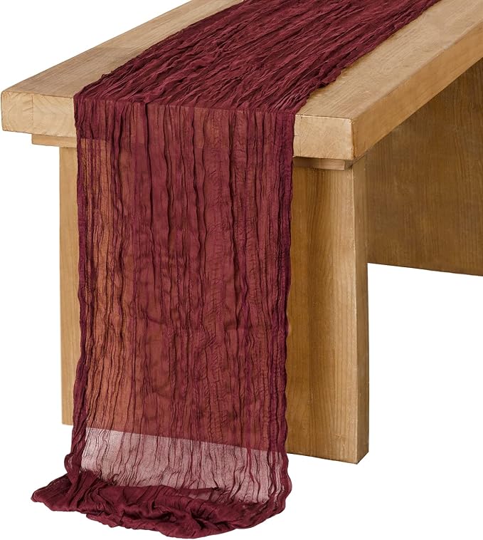 Ling's Moment Dark Red Cheesecloth Table Runner, 168 Inch 14FT | Burgundy Boho by LingsMoment
