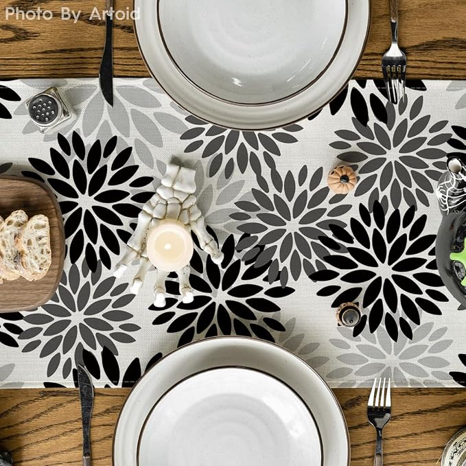 Artoid Mode Black Dahlia Halloween Table Runner 13x36 Inch | Fall Autumn - Image 3