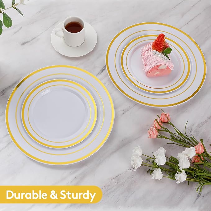 200PCS Gold Plastic Plates, Heavy Duty Disposable Gold Plates - Image 2