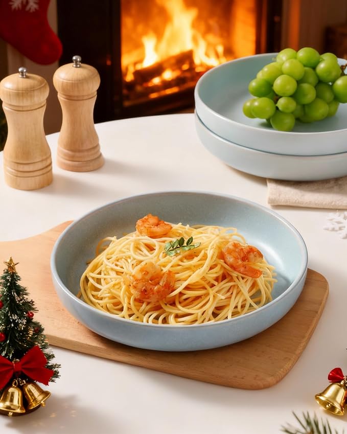 famiware Milkyway 33 oz Pasta Bowls Set of 4, Light Blue | Double Reactive Glaze - Image 3