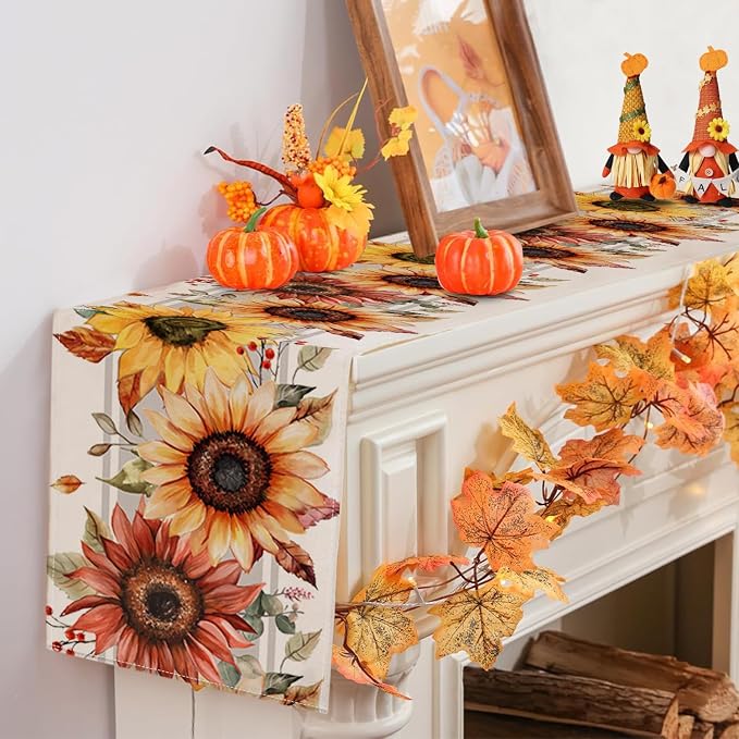 RABUSOFA Sunflower Maple Leaves Fall Table Runner, Seasonal Autumn Kitchen - Image 6