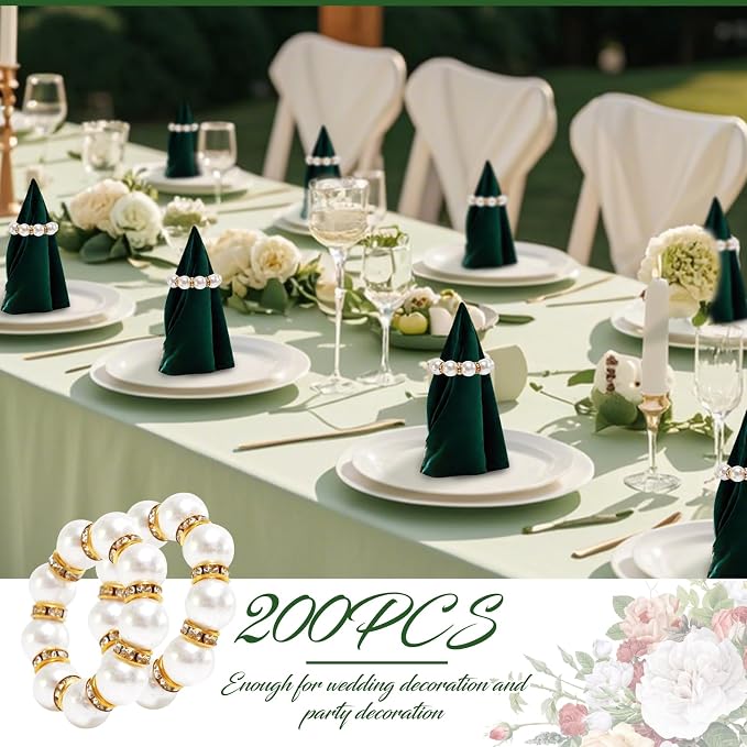 100 Pcs Pearl Napkin Rings, Exquisite Gold Napkin Rings Bulk, Suitable - Image 4