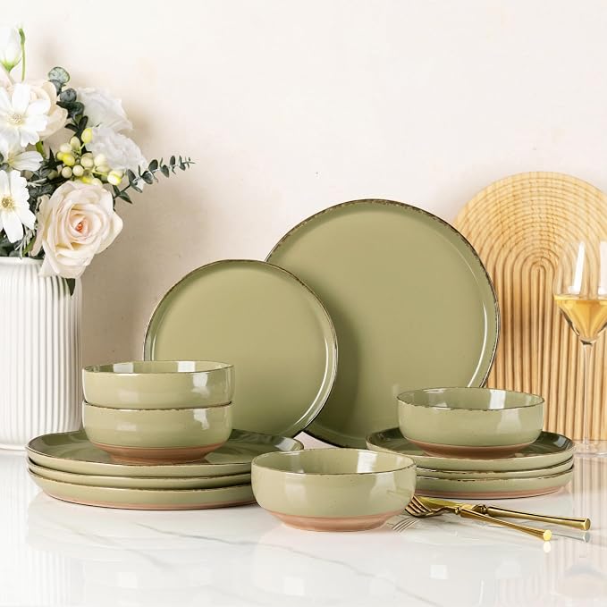 AmorArc Dinnerware Sets for 4, 12 Pieces Ceramic Plates and Bowls Set | Scratch by AmorArc