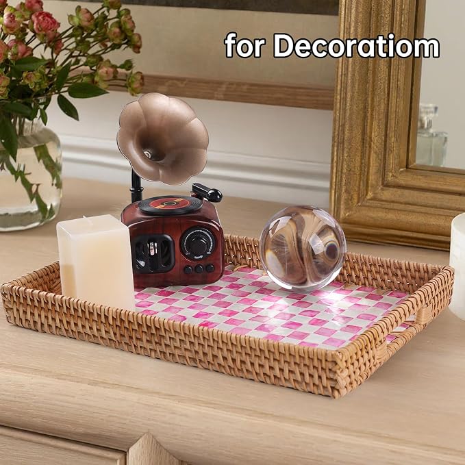 Rectangle Rattan Tray with Mother of Pearl Inlay, Rattan Serving Tray with - Image 6