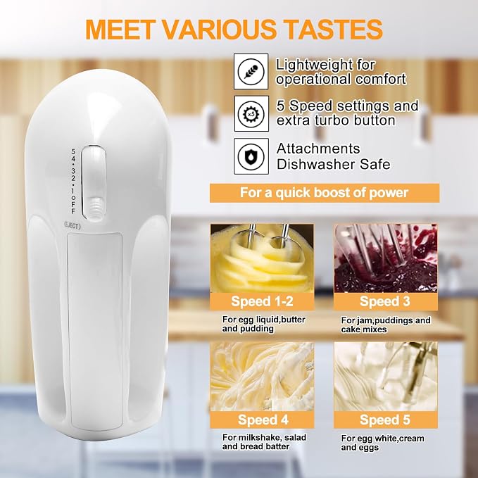 WEPSEN 5-Speed Electric Hand Mixer, 4 Large Mixing Bowls Set, Handheld Mixers - Image 5
