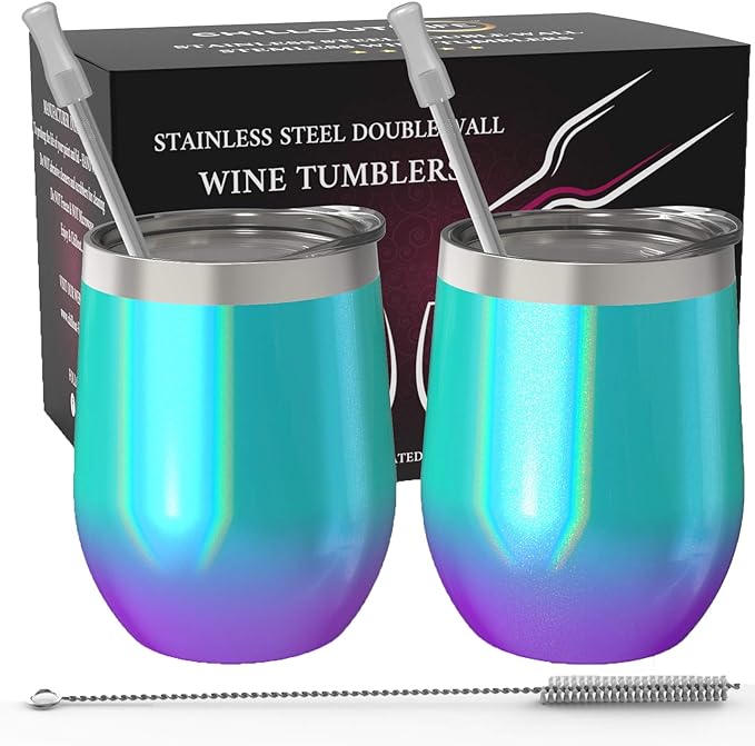 CHILLOUT LIFE 12 oz Stainless Steel Wine Tumblers 2 Pack by CHILLOUTLIFE