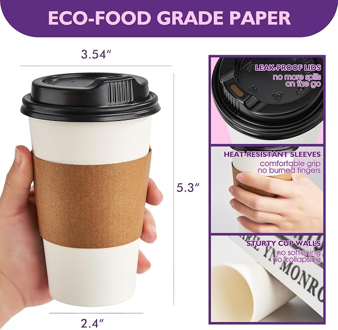 16 oz 100 Pack Disposable Coffee Cups - Image 2