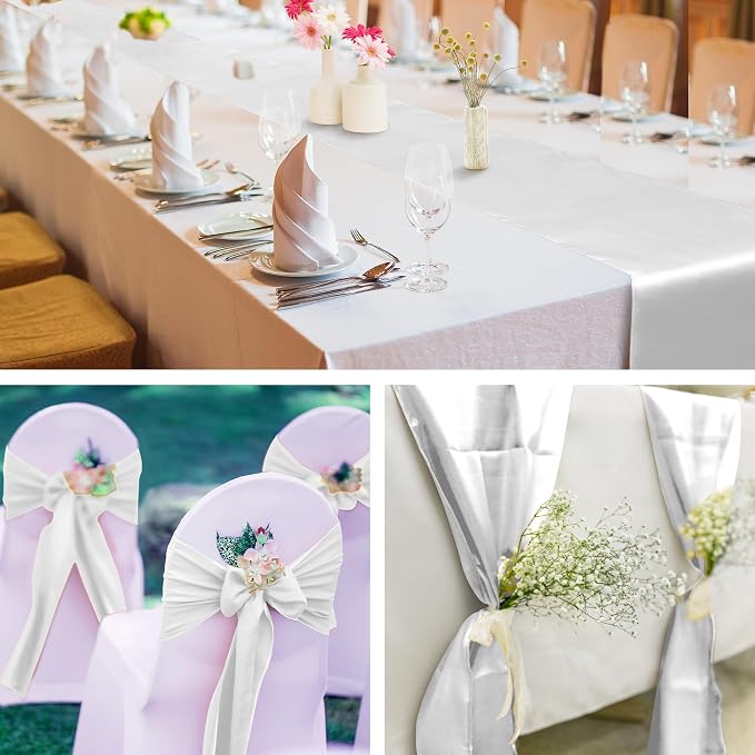 Aneco 12 Pack Satin Table Runner 12 x 108 Inch White Long Wedding Satin Silk - Image 6