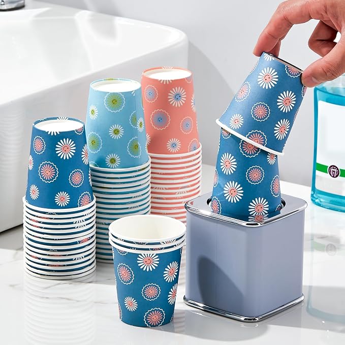 SIUQ 300 Pack 5 oz Paper Cups, Disposable Small Bathroom Mouthwash Cups | Daisy - Image 2