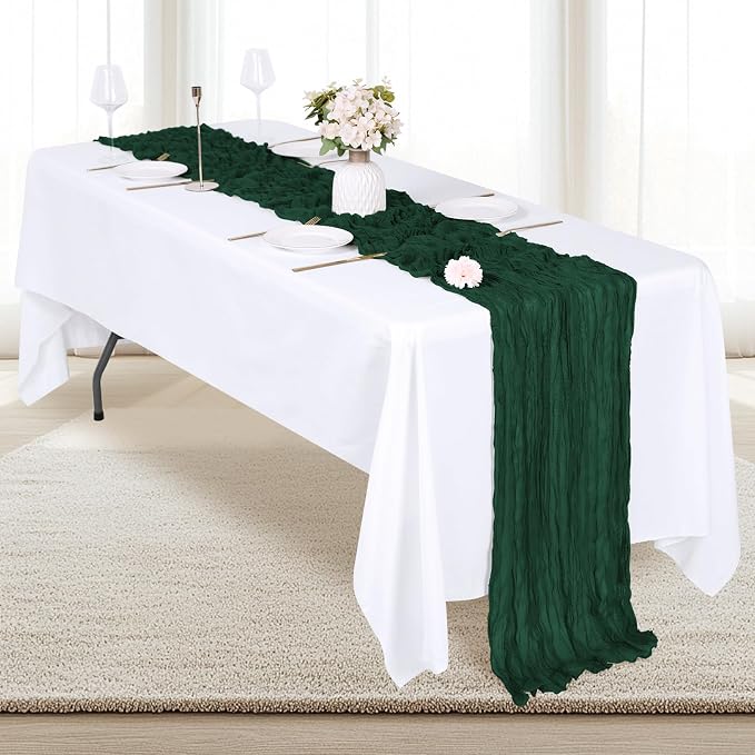 12 Pack Emerald Green Cheesecloth Table Runner 17x108 Inch Semi Sheer Boho - Image 4