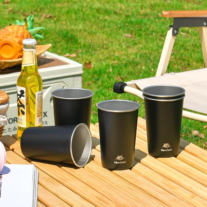 4 Pack Stainless Steel Cups 16oz -Black Stackable Metal Drinking Glasses - Image 7