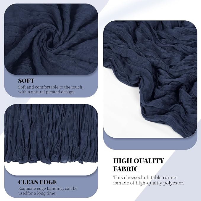 3 Pack Navy Blue Cheesecloth Table Runner, 17 x 108 Inch, Gauze Cheese Cloth - Image 4