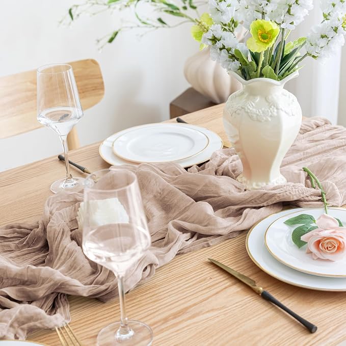 Asee'm Nude Pink Cheesecloth Table Runner Summer Boho Rustic Gauze 10FT | Fall - Image 6