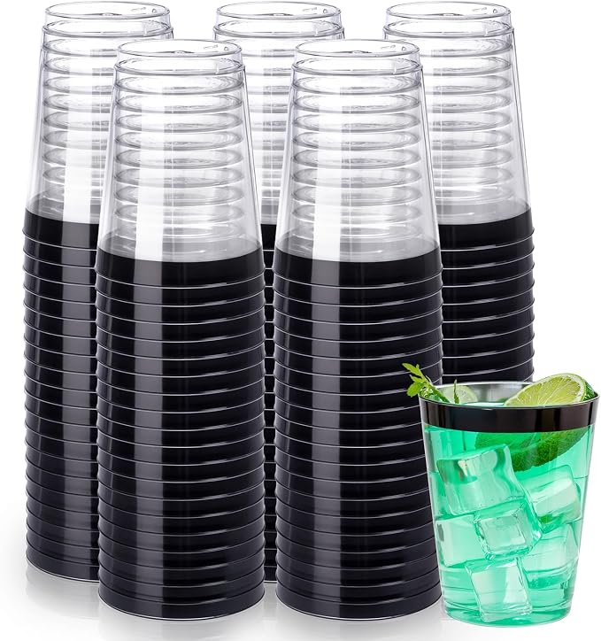 DaYammi 100 Pack Black Plastic Cups 10Oz Clear Disposable Cups by DaYammiwillaccompanyyou