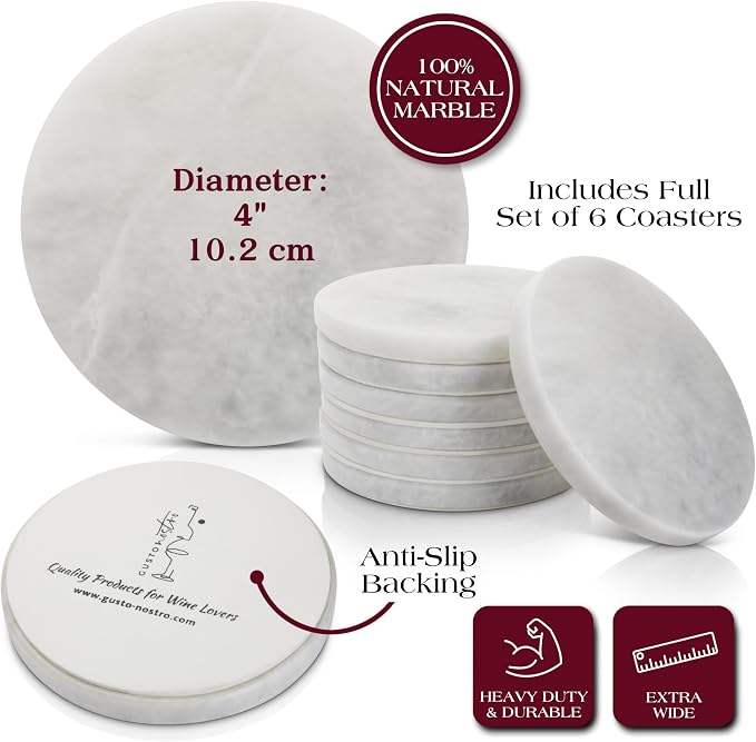Gusto Nostro White Marble Coasters Set of 6 - Image 4