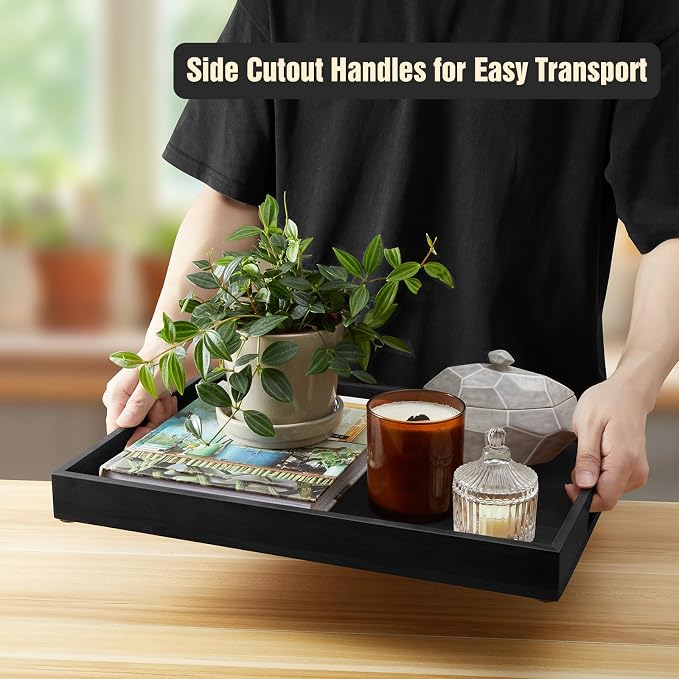 17 Inch Wood Serving Tray with Handles - Image 2