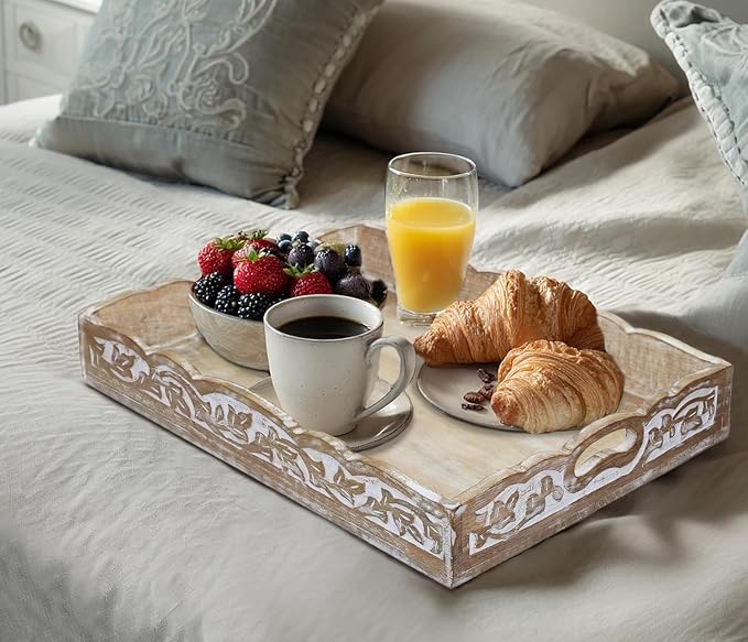 COTTON CRAFT Hand Carved Wooden Serving Tray - Image 5