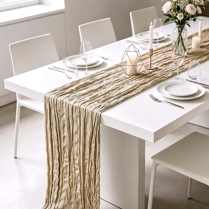3 Pack Beige Cheesecloth Table Runner 21 x 120 Inch Boho Gauze Sheer Table - Image 4