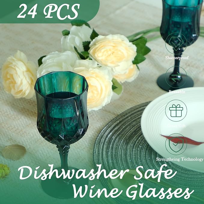 24Pack Plastic Wine Glasses, 7oz Vintage Goblets - Image 5