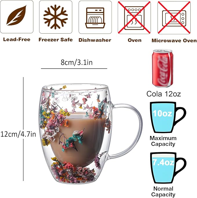 NBHUZEHUA Double Wall Glass Coffee Mugs Clear Cups - Image 2