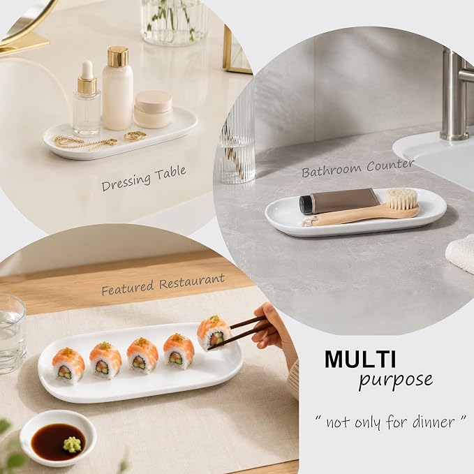 Oval Serving Plates, 10 Inch White Ceramic Dessert Appetizer Platters Trays Set - Image 6